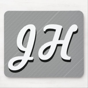 Thin Black & White Stripes   Retro-Styled Initials Mouse Pad
