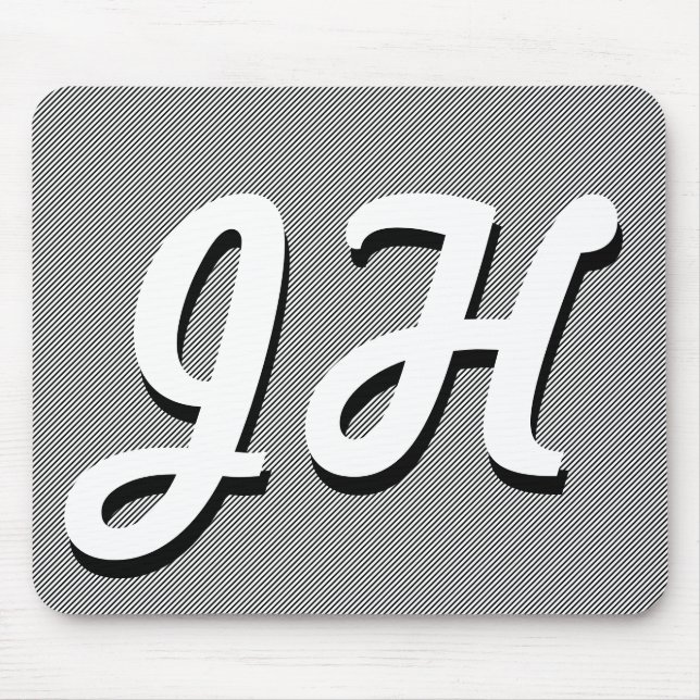 Thin Black & White Stripes | Retro-Styled Initials Mouse Pad (Front)