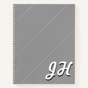 Thin Black & White Stripes   Retro-Styled Initials Notebook