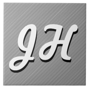 Thin Black & White Stripes Retro-Styled Initials Tile