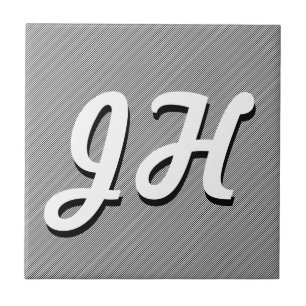 Thin Black & White Stripes Retro-Styled Initials Tile