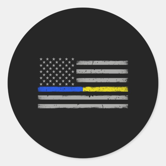 Thin Blue Gold Line Dispatcher Police Officer Classic Round Sticker (Front)