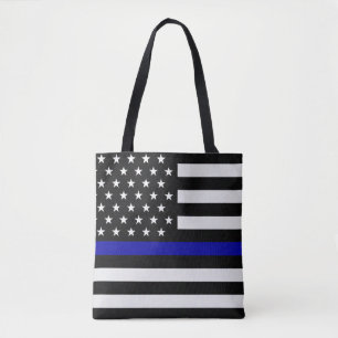Thin Blue/Grey Line Flag Tote Bag