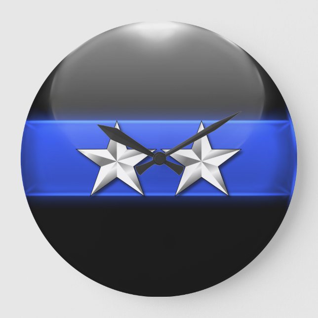 Thin Blue Line - 2-Star Chief Rank Insignia Large Clock (Front)