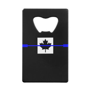 Thin Blue Line Accent on Canadian Flag Credit Card Bottle Opener