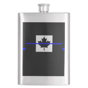 Thin Blue Line Accent on Canadian Flag Hip Flask