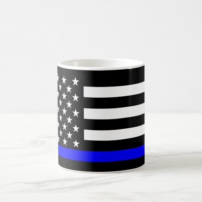 Thin Blue Line American Flag Black and White Coffee Mug (Center)