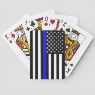 Thin Blue Line American Flag Black and White Playing Cards