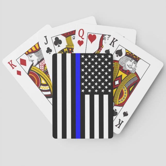 Thin Blue Line American Flag Black and White Playing Cards (Back)
