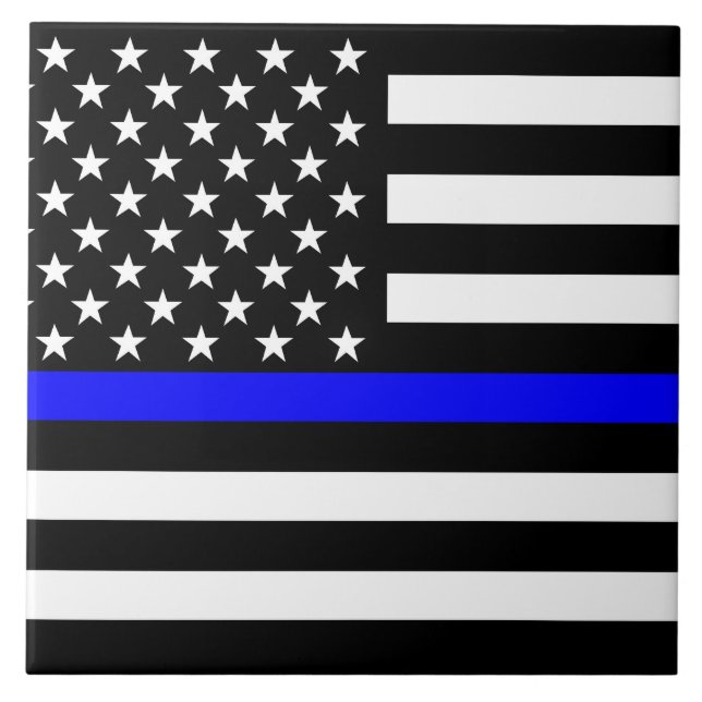 Thin Blue Line American Flag Black and White Tile (Front)