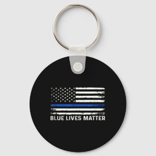 Thin Blue Line American Flag Blue Lives Police Keychain