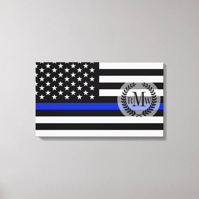 Thin Blue Line American Flag Canvas Print (Front)