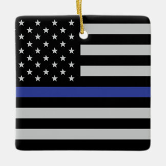 Thin Blue Line - American Flag Ceramic Ornament