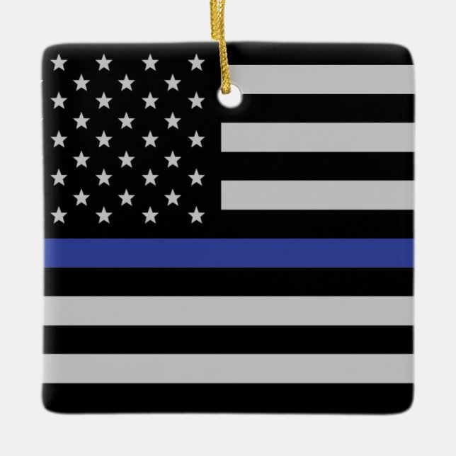 Thin Blue Line - American Flag Ceramic Ornament (Front)