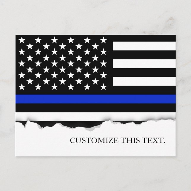 Thin Blue Line American Flag Custom text Postcard (Front)