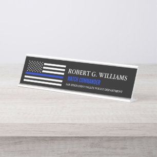 Thin Blue Line American Flag Customized Desk Name Plate