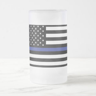 Thin Blue Line - American Flag Frosted Glass Beer Mug