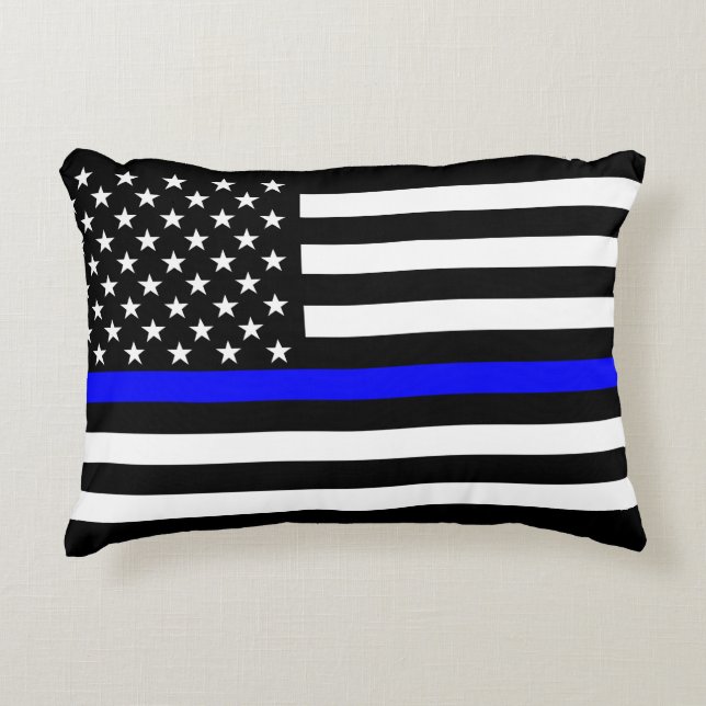 Thin Blue Line American Flag Graphic Decor Accent Pillow (Front)