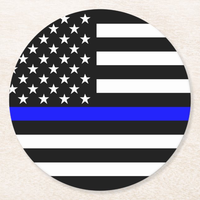 Thin Blue Line American Flag Graphic Decor Round Paper Coaster (Front)