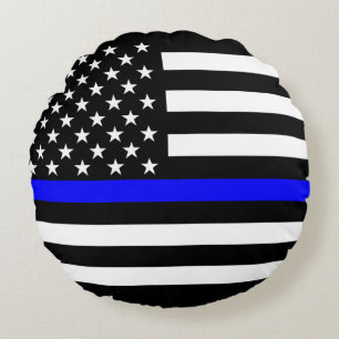 Thin Blue Line American Flag Graphic Decor Round Pillow