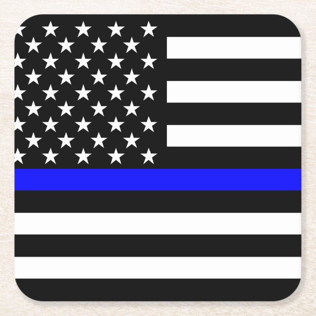 Thin Blue Line American Flag Graphic Decor Square Paper Coaster (Front)
