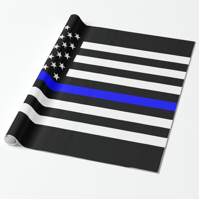 Thin Blue Line American Flag Graphic Decor Wrapping Paper (Unrolled)