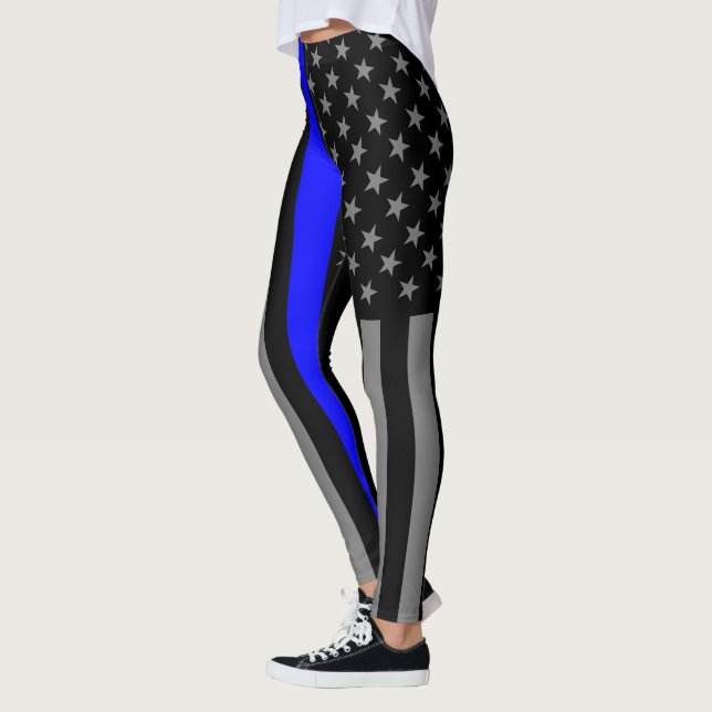 Thin Blue Line American Flag graphic mode on Leggings (Left)