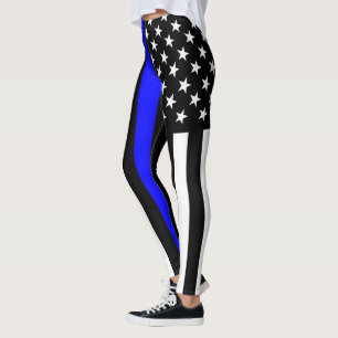 Thin Blue Line American Flag graphic on Leggings