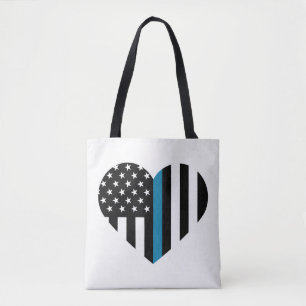 Thin Blue Line American Flag Heart Tote Bag