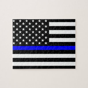 Thin Blue Line American Flag Jigsaw Puzzle