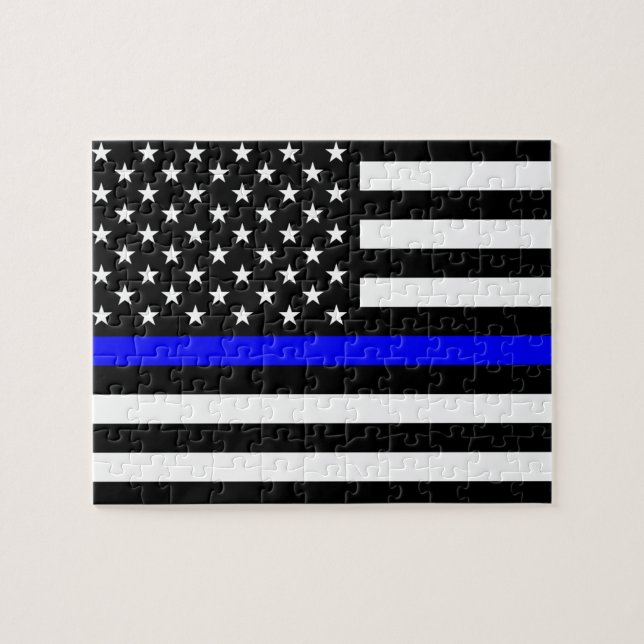 Thin Blue Line American Flag Jigsaw Puzzle (Horizontal)