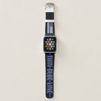 Thin Blue Line American flag law enforcement Black Apple Watch Band Adult Unisex Size 42mm 44mm Black Dark Grey White