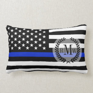 Thin Blue Line American Flag Lumbar Pillow