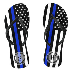 Thin Blue Line American Flag Monogram Flip Flops