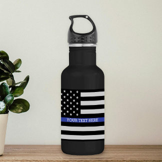 Thin Blue Line - American Flag Personalized Custom 532 Ml Water Bottle