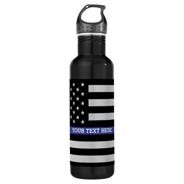 Thin Blue Line - American Flag Personalized Custom 710 Ml Water Bottle (Front)