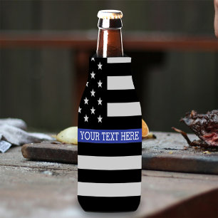 Thin Blue Line - American Flag Personalized Custom Bottle Cooler