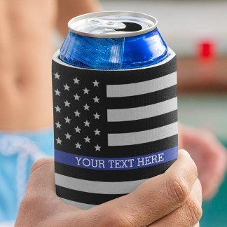 Thin Blue Line - American Flag Personalized Custom Can Cooler