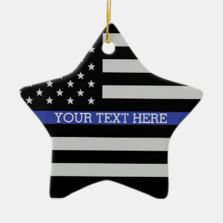 Thin Blue Line - American Flag Personalized Custom Ceramic Ornament