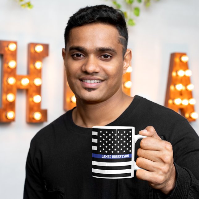 Thin Blue Line - American Flag Personalized Custom Coffee Mug (Creator Uploaded)