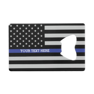 Thin Blue Line - American Flag Personalized Custom Credit Card Bottle Opener