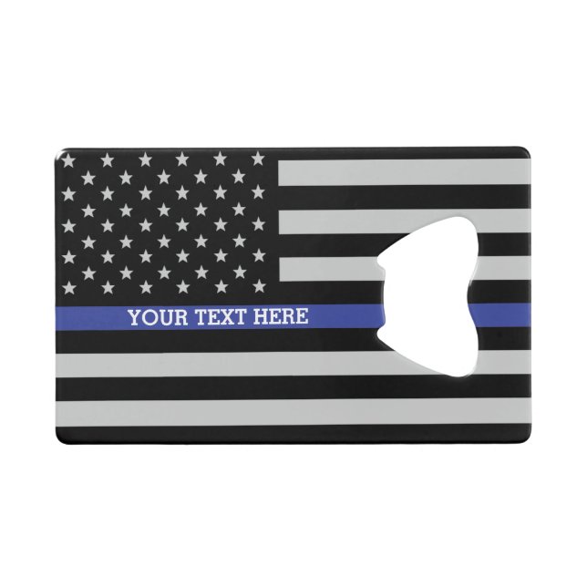 Thin Blue Line - American Flag Personalized Custom Credit Card Bottle Opener (Front (Horizontal))