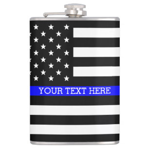 Thin Blue Line - American Flag Personalized Custom Hip Flask