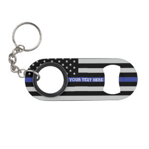 Thin Blue Line - American Flag Personalized Custom Keychain Bottle Opener