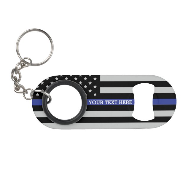 Thin Blue Line - American Flag Personalized Custom Keychain Bottle Opener (Front (Horizontal))