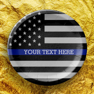 Thin Blue Line - American Flag Personalized Custom Paper Plate