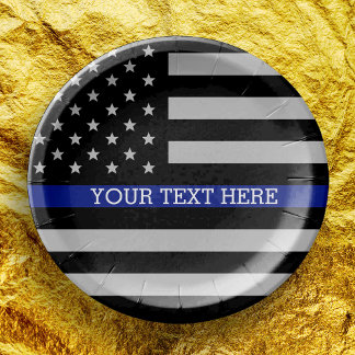 Thin Blue Line - American Flag Personalized Custom Paper Plate