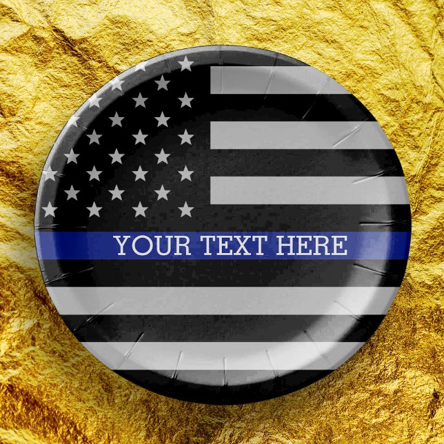 Thin Blue Line - American Flag Personalized Custom Paper Plate (Creator Uploaded)