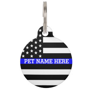 Thin Blue Line - American Flag Personalized Custom Pet Tag