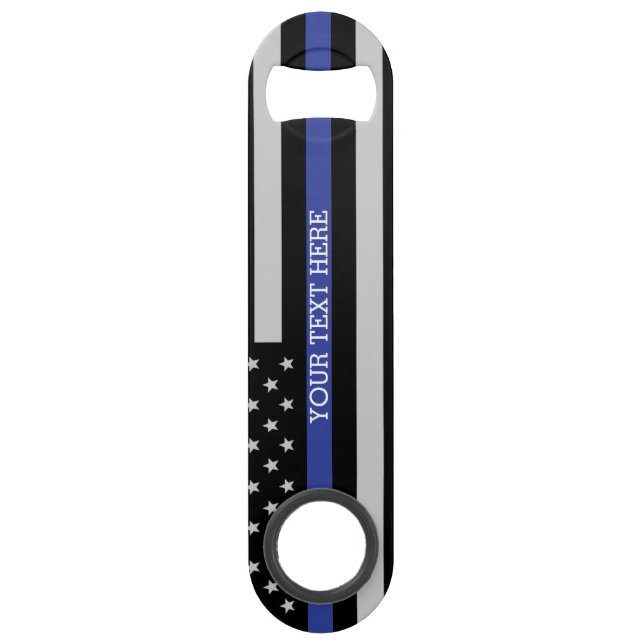 Thin Blue Line - American Flag Personalized Custom Speed Bottle Opener (Front)